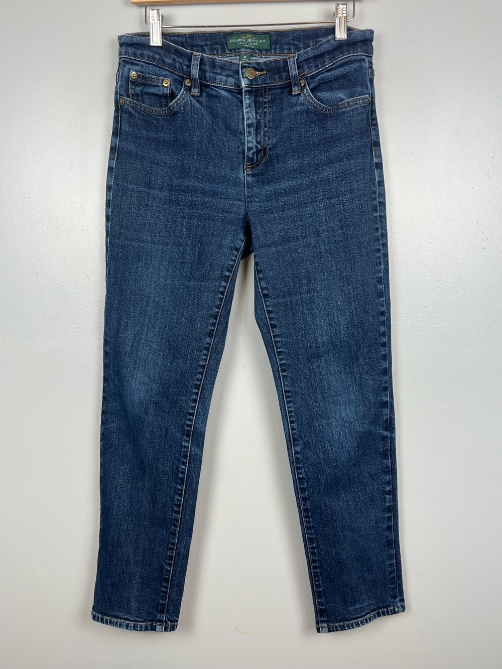Lauren Ralph Lauren medium wash cotton elastane taper leg jeans, 8 Petite.